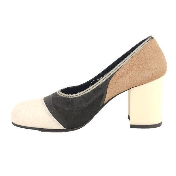 Comme des Garcons Colorblock Cowhide Heels 23.5 US 7 Multi Distressed Pumps $535 - Picture 7 of 11